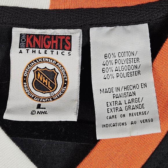 Vtg Flyers NHL V-Neck Jersey Tee Iron Knights Black Orange XL Embroidered Logo - Picture 3 of 6
